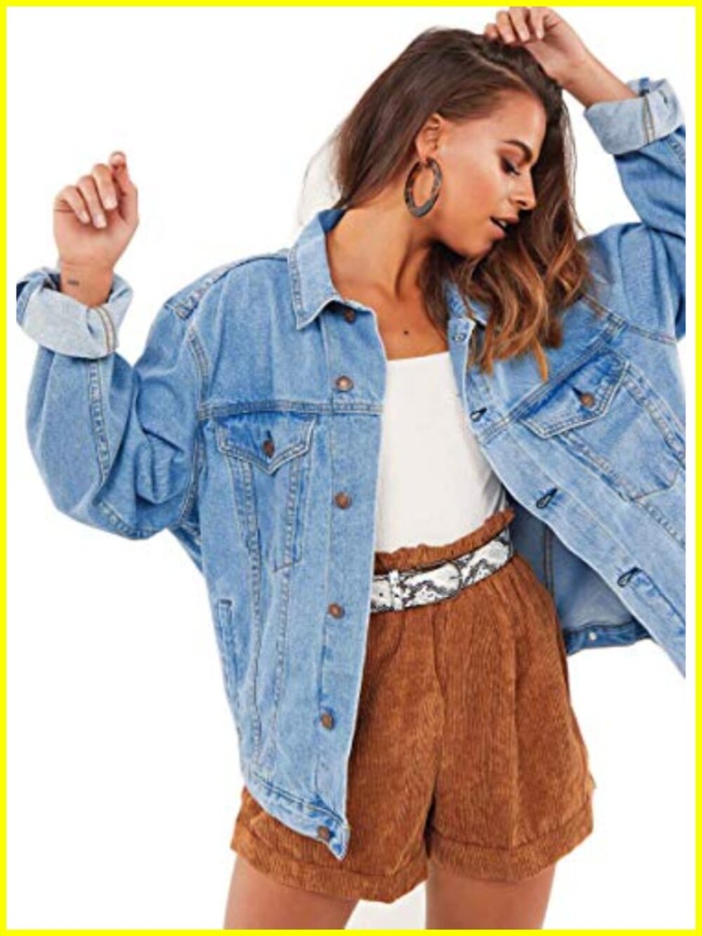 Oversized Vintage Denim Jacket Long Sleeve Boyfriend Coat Cotton Blend